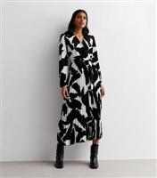 Black Abstract Pleated Wrap Midaxi Dress New Look