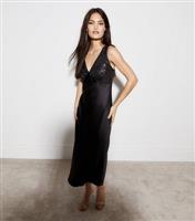 Black Satin & Sequin V Neck Sleeveless Midaxi Dress New Look