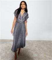 Women's Silver Glitter Pleated Midaxi Dress New Look