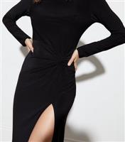 Black Jersey Long Sleeve Split Hem Midaxi Dress New Look