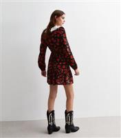 Black Ditsy Rose Print Ruffle Bow Mini Dress New Look