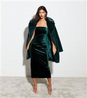 Dark Green Velvet Bandeau Ruched Midaxi Dress New Look