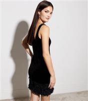 Black Velvet Fluffy Hem Mini Dress New Look