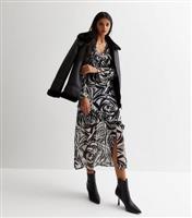 Black Swirl Print Chiffon V Neck Midaxi Dress New Look