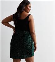 Women's Plus Size Green Sequin Embellished Mini Skirt Curves New Look