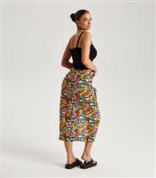 Women's Black Floral Ruched Midaxi Skirt Urban Bliss New Look