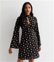 Women's Black Rose Print High Neck Mini Dress Gini London New Look