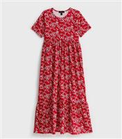 Women's Maternity Red Daisy Print Jersey Smock Midi Dress New Look