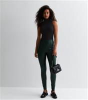 Women's Tall Dark Green Leather-Look Leggings New Look