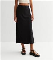 Women's Black Linen-Look Elasticated Trim Midaxi Skirt New Look