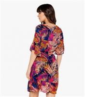 Women's Navy Tropical Leaf Mini Dress Apricot New Look