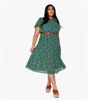 Women's Plus Size Green Floral Ditsy Midi Dress Curves Apricot New Look