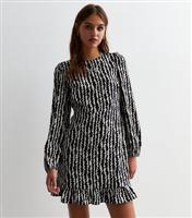 Black Abstract Stripe Cut Out Mini Dress New Look