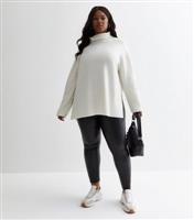 Women's Plus Size Cream Knit High Neck Long Jumper Curves New Look