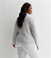 Women's Plus Size Grey Ribbed Knit Zip Cardigan Curves New Look