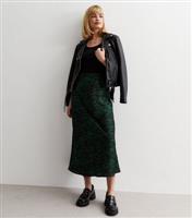 Green Animal Print Satin Bias Cut Midaxi Skirt New Look