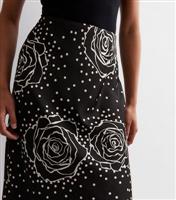 Black Rose Spot Print Satin Midaxi Skirt New Look