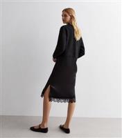 Black 2 in 1 Lace Hem Midi Jumper Dress New Look