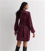 Red Square Print High Neck Mini Dress New Look