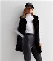 Women's Black Faux Fur Long Gilet Gini London New Look