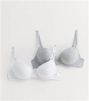 Girls' 2 Pack Grey Star Strap T-Shirt Bras New Look