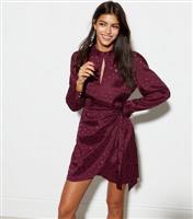 Burgundy Spot Satin Wrap Mini Dress New Look
