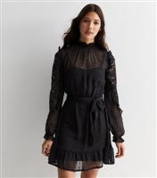 Black Chiffon Lace Sleeve Mini Dress New Look