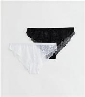 2 Pack Black and White Lace Brazilian Briefs New Look