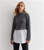 Women's Grey Cable Knit High Neck 2-in-1 Jumper New Look