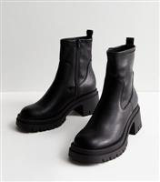Women's Black Leather-Look Chunky Block Heel Chelsea Boots New Look