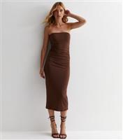 Dark Brown Jersey Bandeau Bodycon Midi Dress New Look