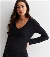 Women's Maternity Black Jersey V Neck Midi Dress New Look