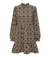 Women's Brown Check Print Long Sleeve Tiered Mini Dress ONLY New Look