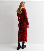 Women's Red Animal Print Long Sleeve Midaxi Dress ONLY New Look