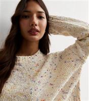 Women's Cream Speckled Knit Crew Neck Jumper ONLY New Look