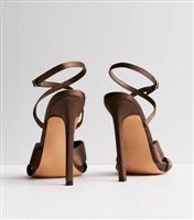 Women's Brown Satin Stiletto Heel Sandals Public Desire New Look