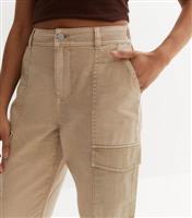 Women's Petite Stone Cotton Cuffed Cargo Trousers New Look