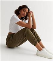 Women's Petite Khaki Cotton Cuffed Cargo Trousers New Look