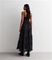 Women's Black Frill Tiered Maxi Dress Gini London New Look