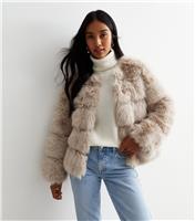 Women's Stone Faux Fur Jacket Gini London New Look