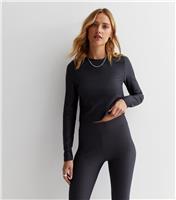 Women's Dark Grey Ribbed Long Sleeve Crop Top New Look