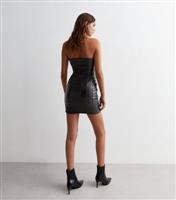 Pink Vanilla Black Leather-Look Bandeau Mini Dress New Look