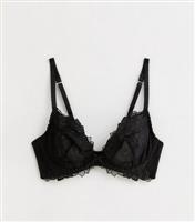 Women's Black Floral Embroidered Non Padded Bra New Look