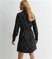 Black Abstract Spot Print Belted Mini Shirt Dress New Look