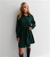 Petite Green Abstract Print Belted Mini Shirt Dress New Look