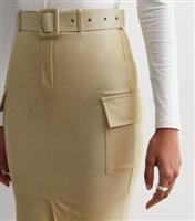 Women's Stone Belted Utility Midi Skirt Cameo Rose New Look