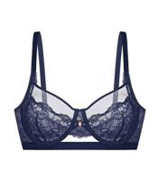 Women's Plus Size Blue Floral Lace Mesh Underwired Bra Curves Dorina New Look