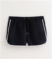 Men's Navy Contrast Stripe Runner Swim Shorts New Look