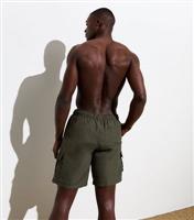 Men's Khaki Cargo Swim Shorts New Look