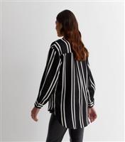 Women's Tall Black Stripe Satin Long Sleeve Shirt New Look